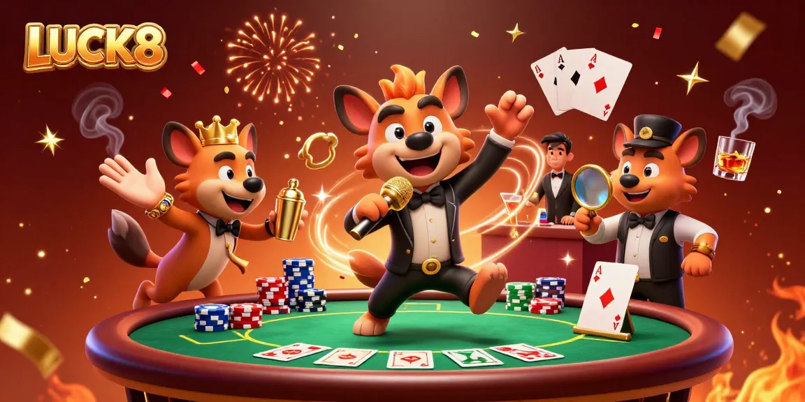 Experience thrilling entertainment at LUCK8 with a vibrant casino scene showcasing hyenas in action.