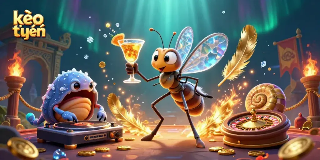 Experience kèo trực tuyến with a vibrant 3D scene showcasing unique casino characters and dynamic elements.