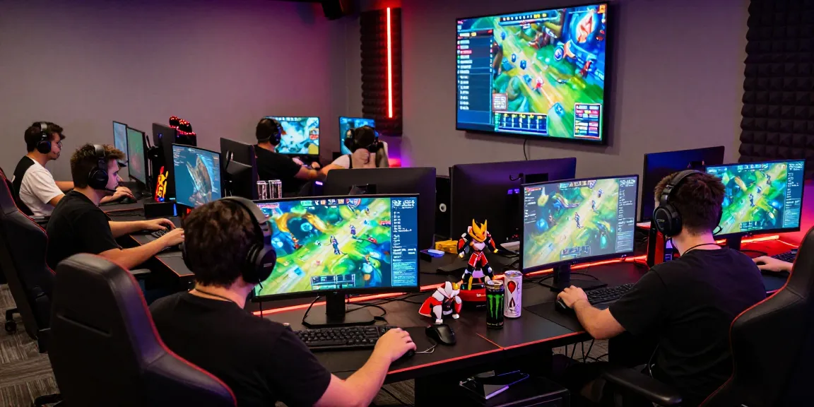 ZONA66 gaming tournament setup with players, vibrant screens, and dynamic atmosphere.