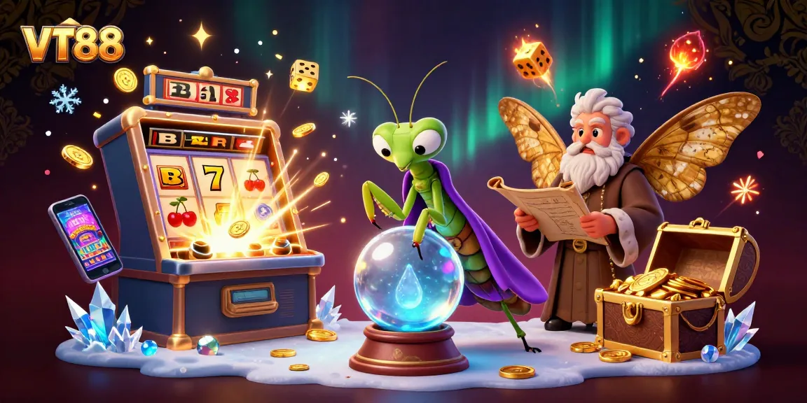 Experience the thrilling VT88 casino atmosphere with a dynamic slot machine and mythical characters.