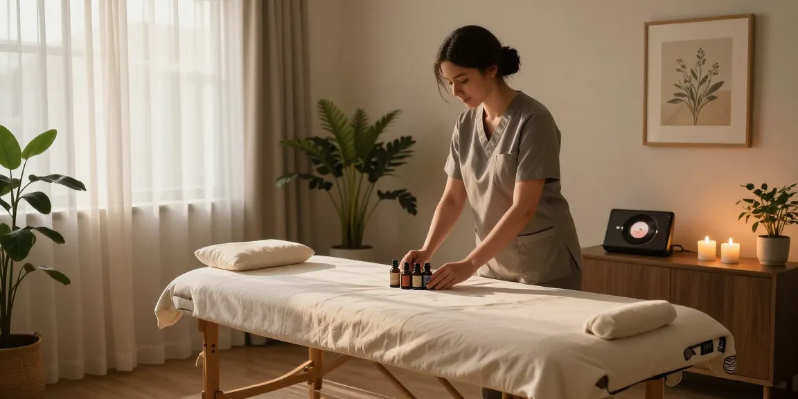 Inviting home massage setup for 수지출장안마 with calming elements and soft lighting.