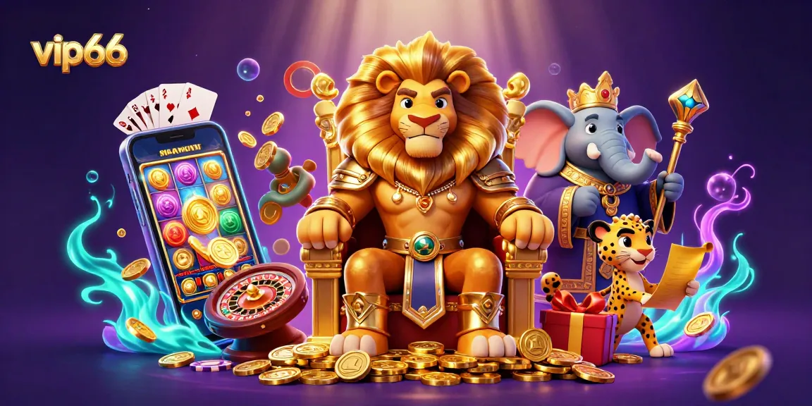 Engage with vip66's vibrant 3D casino experience, featuring a lion king and exciting gaming elements.