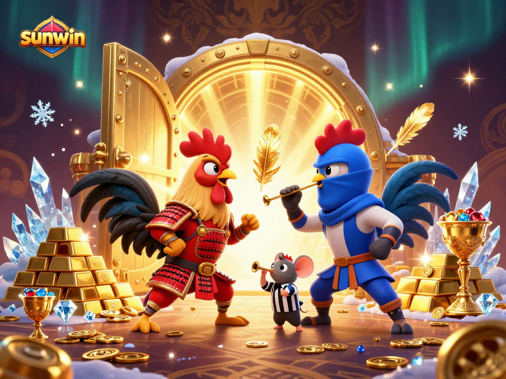Engage with sunwin's exciting casino adventure featuring dynamic roosters in battle.