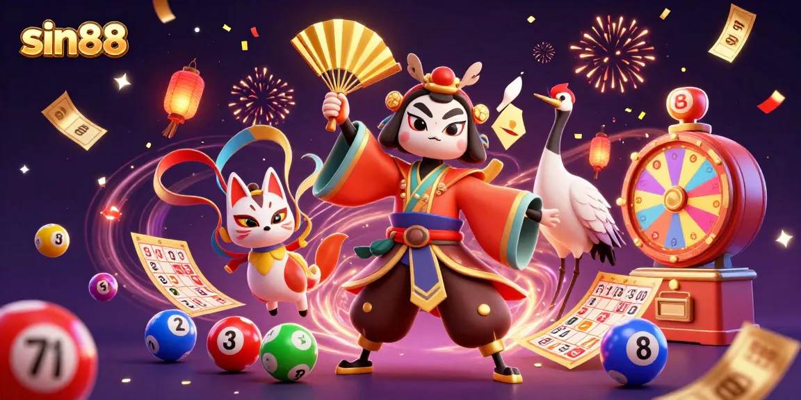 Experience thrilling excitement at sin88 with lottery-themed characters and vibrant game elements in a dynamic celebration.