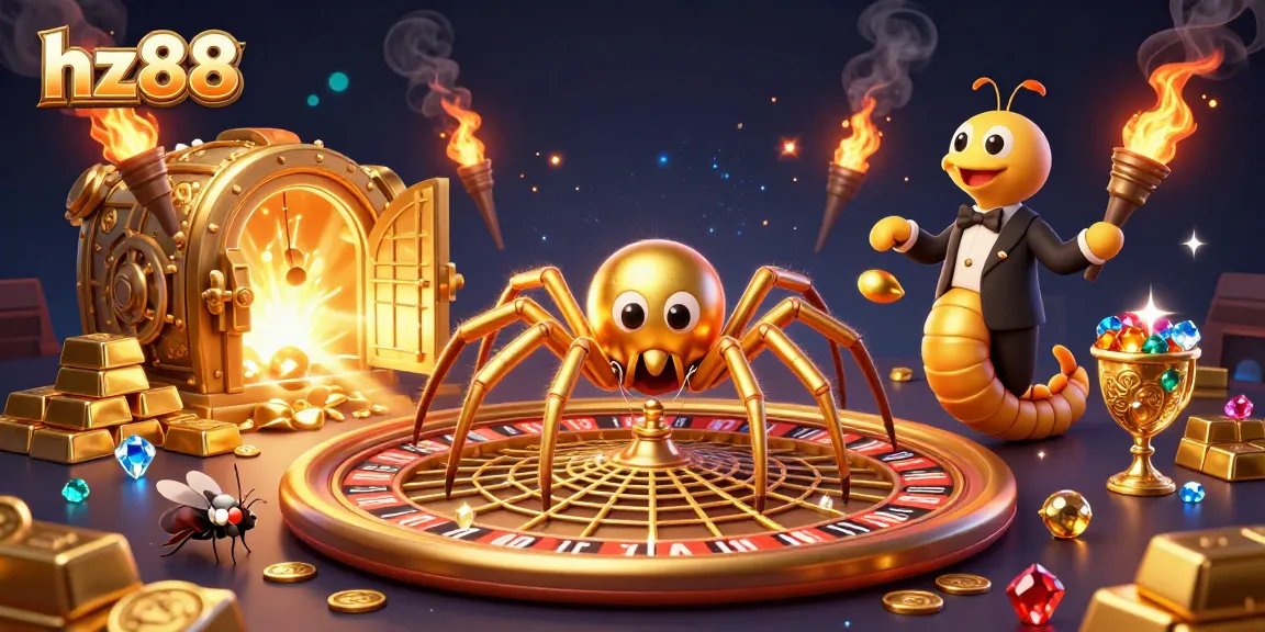 Experience thrilling gameplay with hz88's roulette wheel dramatized by a golden spider's web.