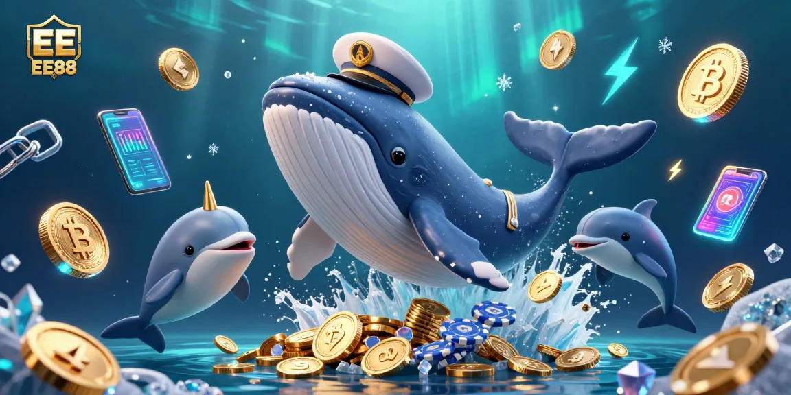 Experience thrilling EE88 entertainment with playful sea creatures, poker chips, and crypto coins.