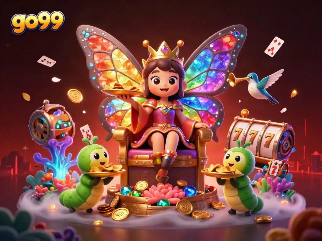 Engage with go99's immersive gaming world in this vibrant illustration, showcasing exciting casino elements.