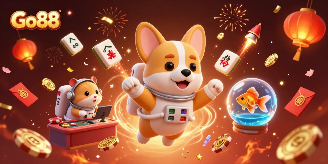 Experience gaming excitement with Go88 in a vibrant, animated casino scene.