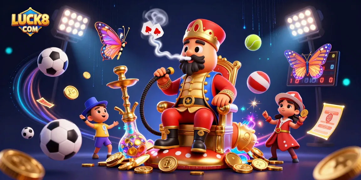 Engage in the dynamic gambling experience with LUCK8 COM featuring vibrant sports elements and a lively casino theme.