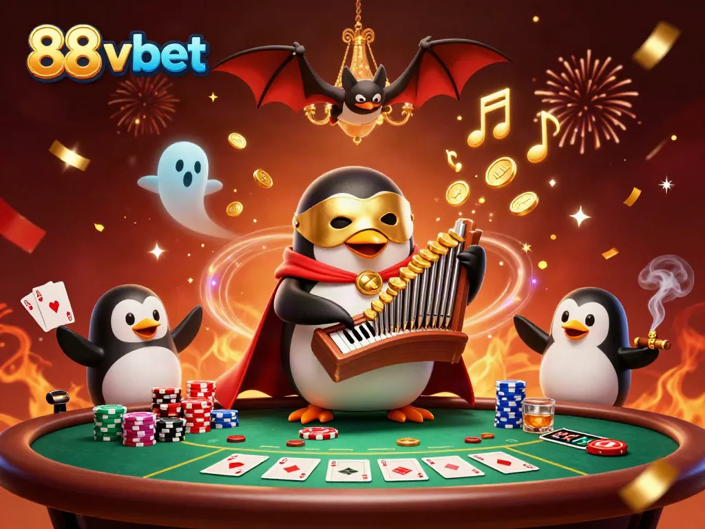 Experience casino excitement with golden musical notes and poker elements featuring 88 vbet.