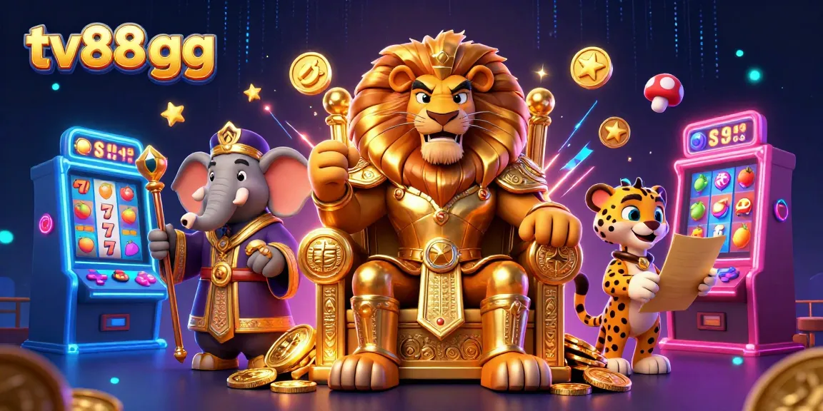 Experience thrilling gameplay at tv88 gg with a majestic lion king and vibrant slot machines.