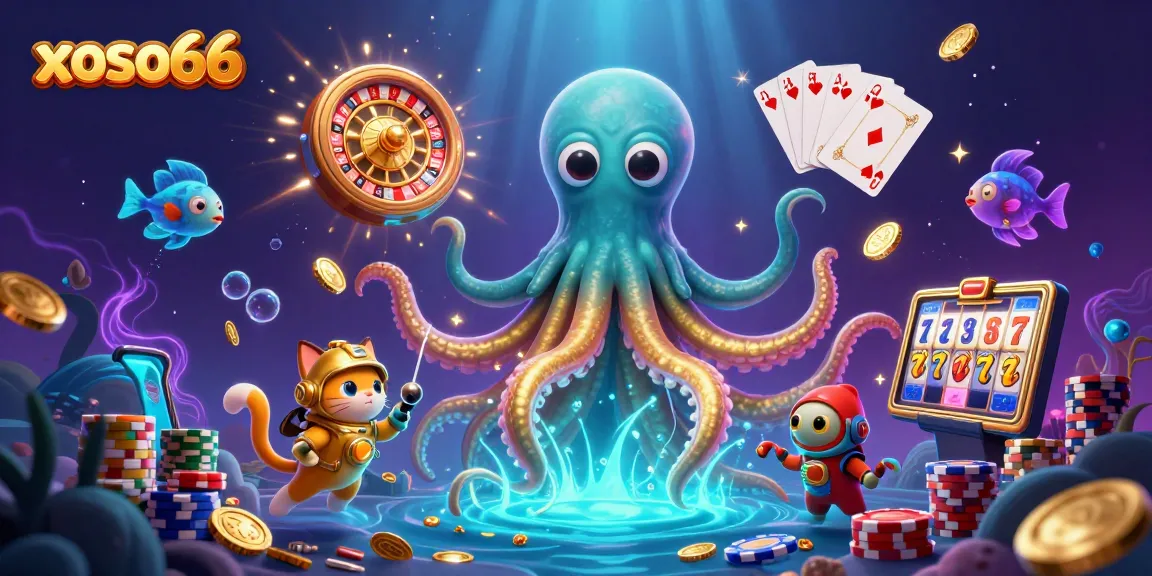 Experience thrilling wins at xoso66 with a vibrant underwater theme featuring a kraken and golden treasures.