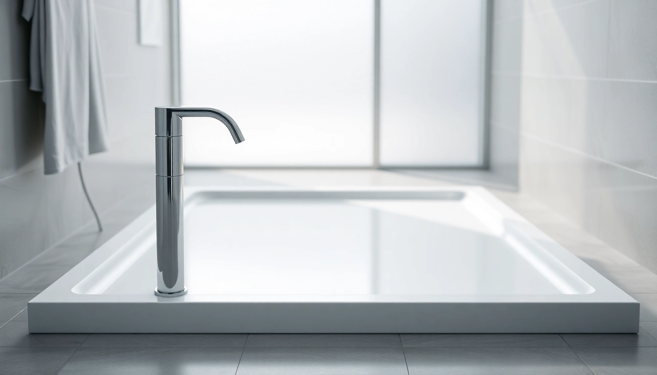 View a stylish shower base shower in a modern bathroom with elegant design elements.