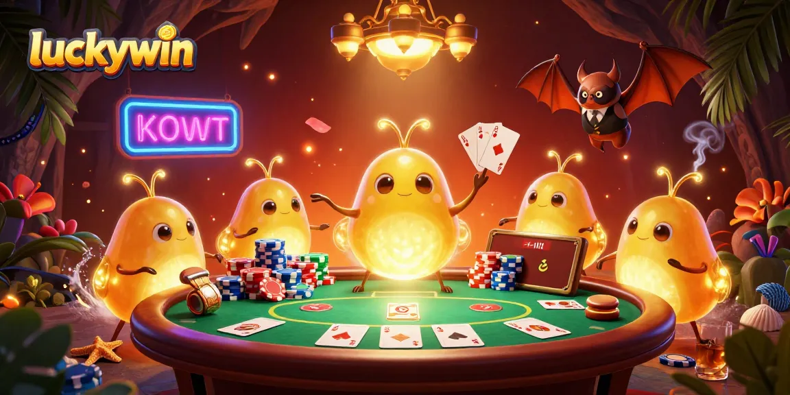 Experience the thrill of luckywin with vibrant glowworms illuminating a lively casino scene.