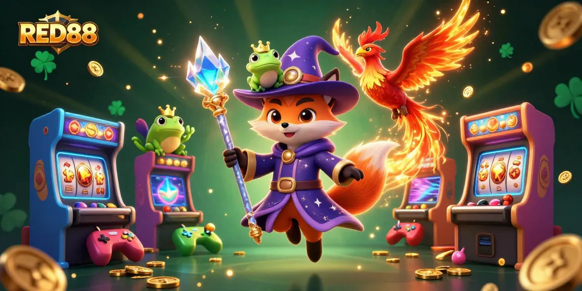 Experience the excitement of playing RED88 with magical characters in a vibrant casino landscape.