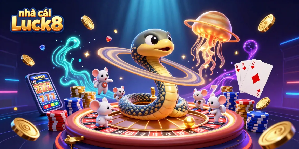 Engage with nhà cái Luck8 in a vibrant casino scene showcasing thrilling bets and cosmic elements.