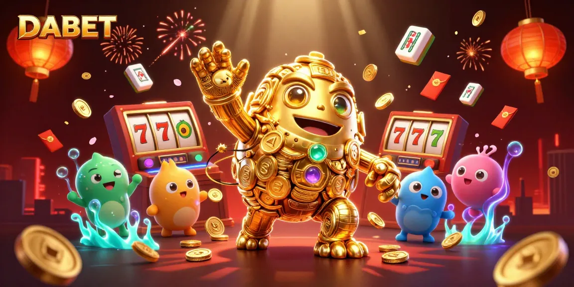 DABET offers thrilling casino experiences with dynamic slot elements and a golden golem in a vibrant 3D illustration.
