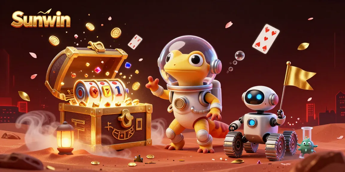 Sunwin immerses players into vibrant casino adventures with a Martian gecko discovering treasures.