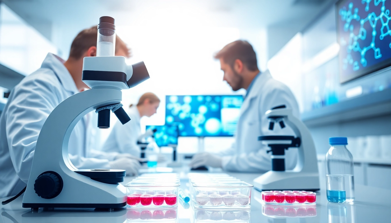Investigating Peptides in a professional lab with researchers and modern equipment.