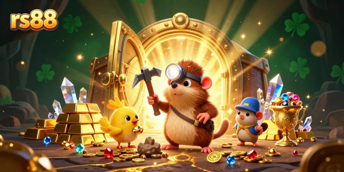 Experience thrilling adventures at rs88 with a treasure hunter mole exploring a cave full of riches.
