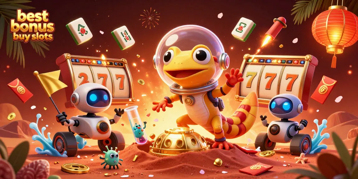 Discover the best bonus buy slots in a vibrant 3D Martian casino scene.