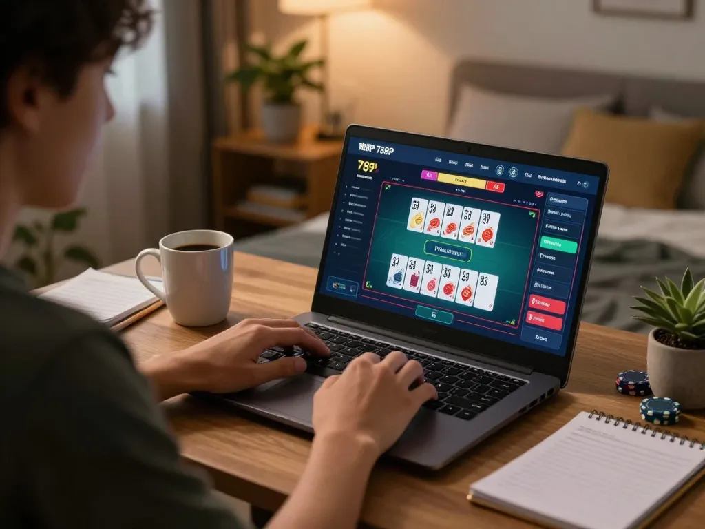 Online gaming on 789P platform showing a player on their laptop engaged in gaming while ensuring responsible gambling practices.