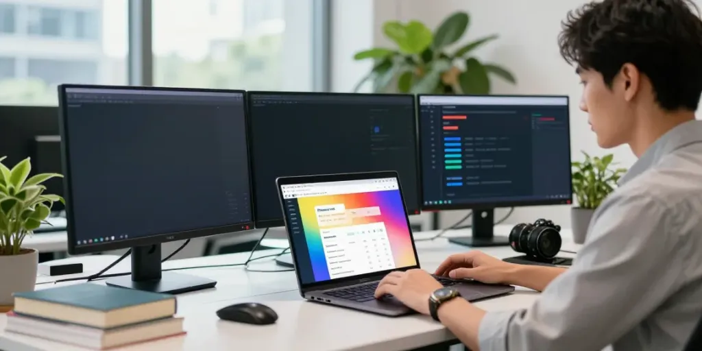 SEO specialist analyzing instant indexing metrics in a modern office