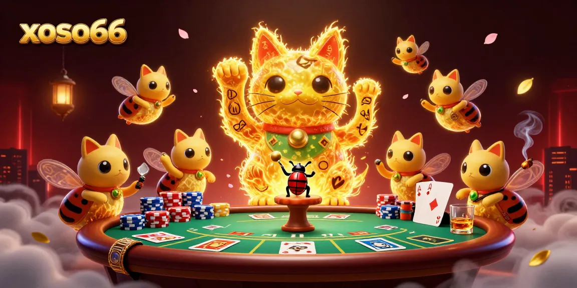 Experience the excitement of xoso66 with golden fireflies celebrating casino gaming in a vibrant, enchanted scene.