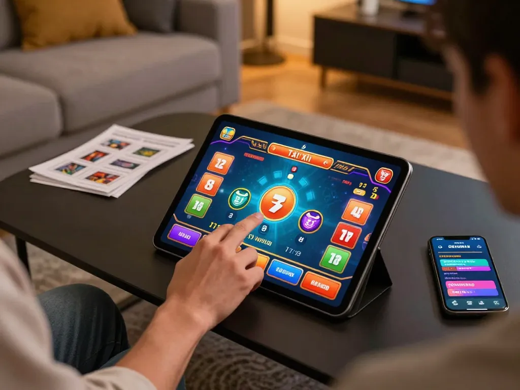 Engaging player accessing a vibrant tài xỉu online game on tablet, highlighting strategic betting.