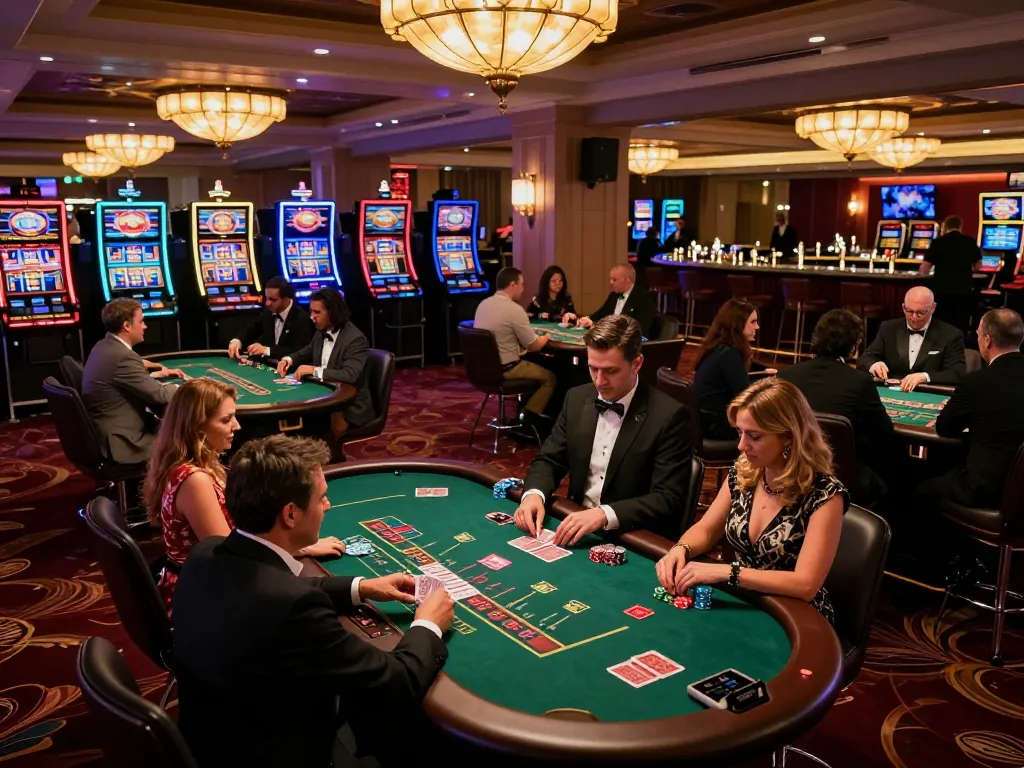 players enjoying blackjack at a vibrant casino floor with nohu atmosphere and elegant ambiance