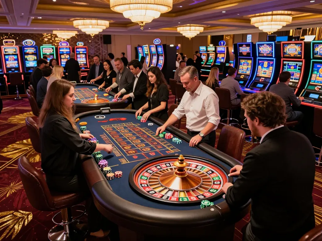 Players excitedly betting at a roulette table in a vibrant casino, capturing the spirit of DA88 gambling.