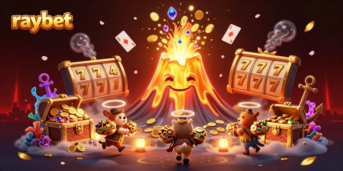 Experience the thrill of raybet with vivid scenes of gold coins and treasure amidst exciting casino games.