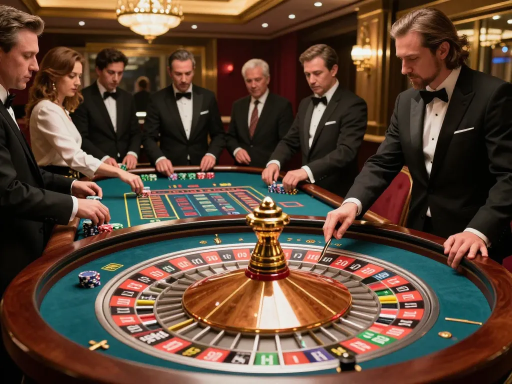 Players engaging in an exciting round of roulette at 86bet, with glamorous decor and dynamic gameplay
