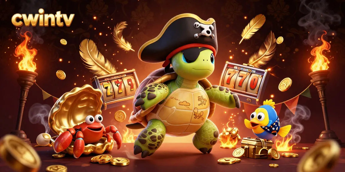 Cwintv slots come alive with a pirate turtle, golden crab, and parrotfish in a treasure-filled scene.