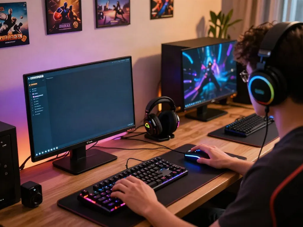 Engaging gaming environment showcasing ORION88 app on monitor and competitive accessories