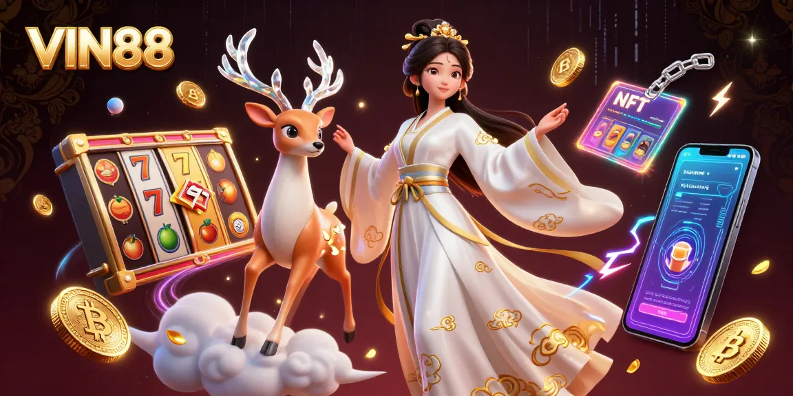 Experience thrilling slots with VIN88 featuring a glamorous scene and vibrant casino elements.