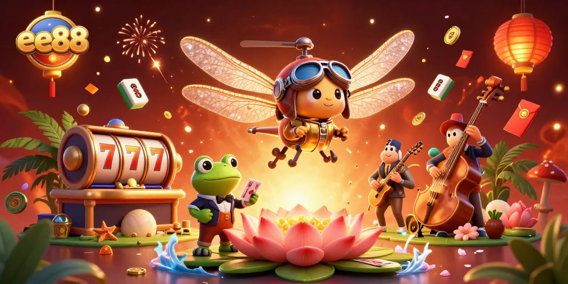 Play slots and win big with ee88's vibrant casino scene featuring a frog croupier and more!