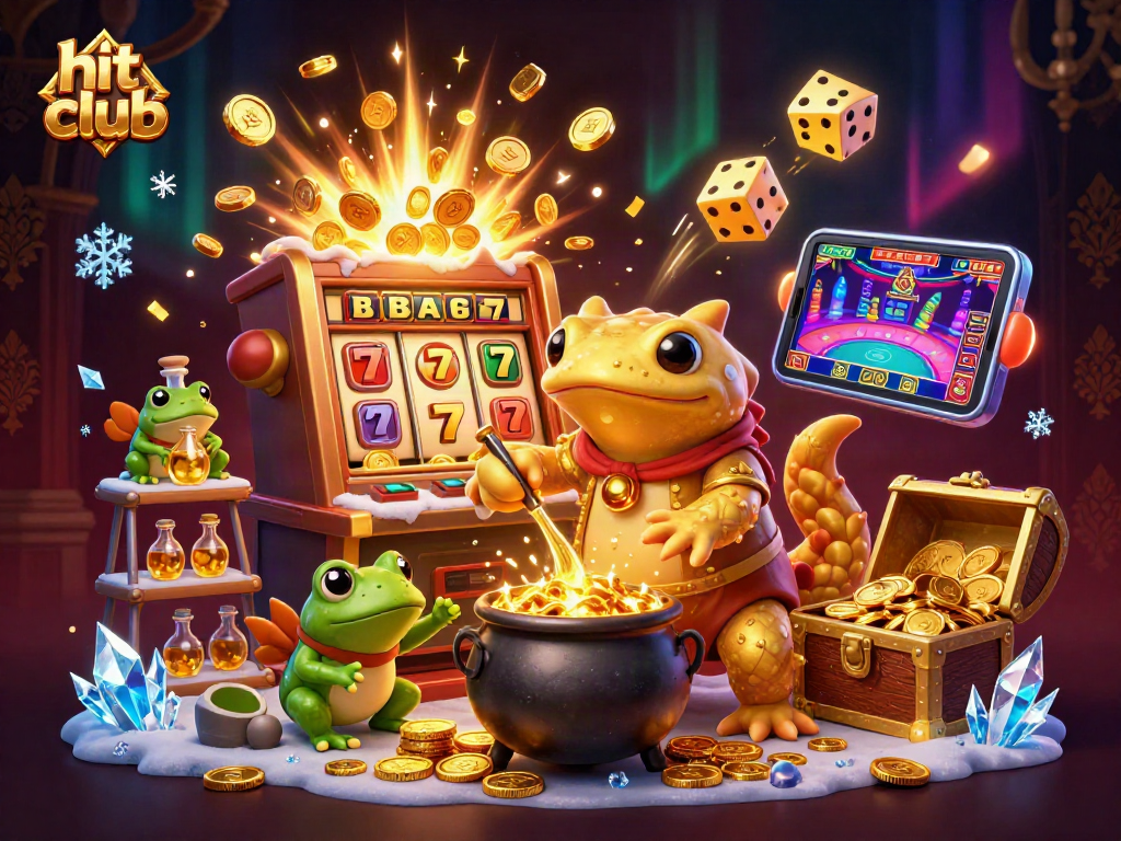 Hit club slot extravaganza with a golden alchemist, jackpot slots, and vibrant games.