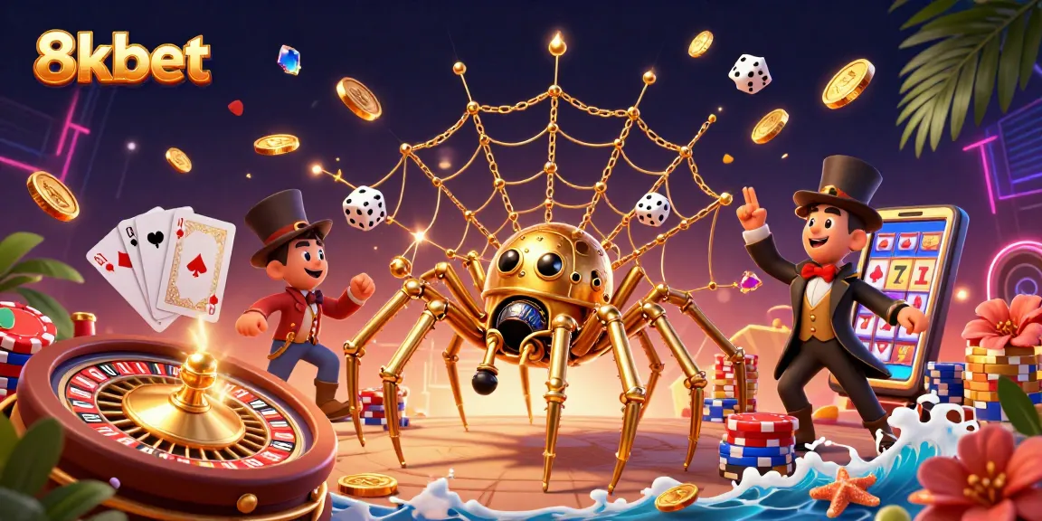 Engage with 8xbet's vibrant 3D casino scene featuring steampunk elements and dynamic gaming action.