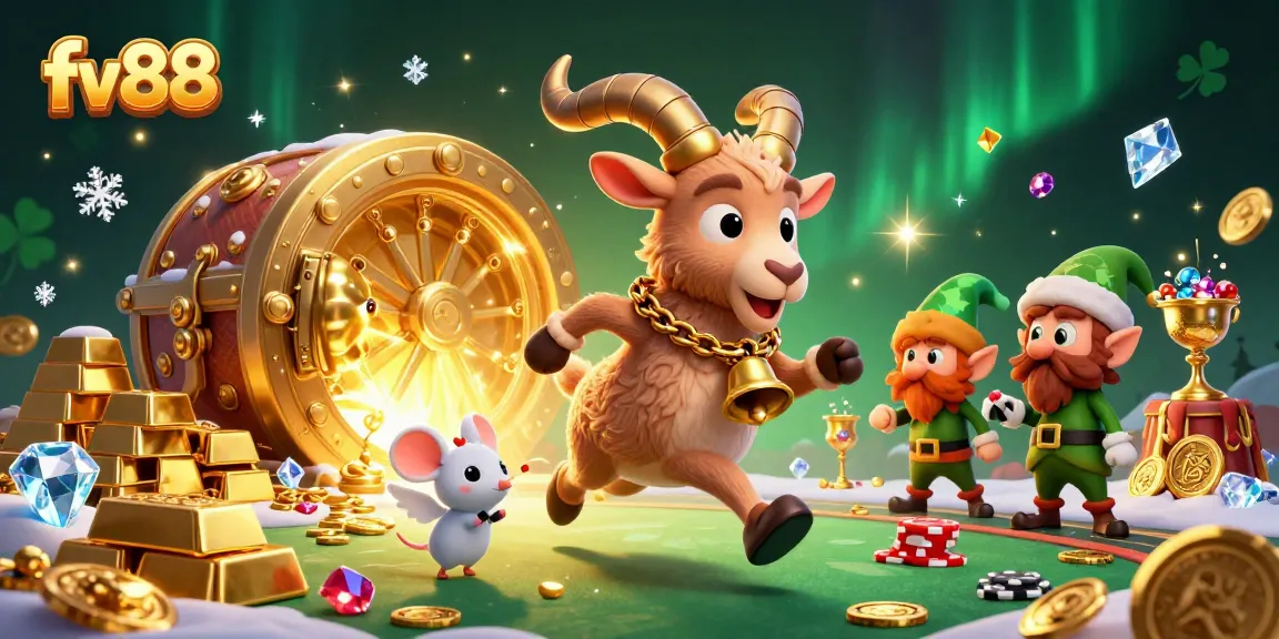 Experience the thrill at fv88 with festive 3D characters stealing poker chips in a vibrant casino scene.