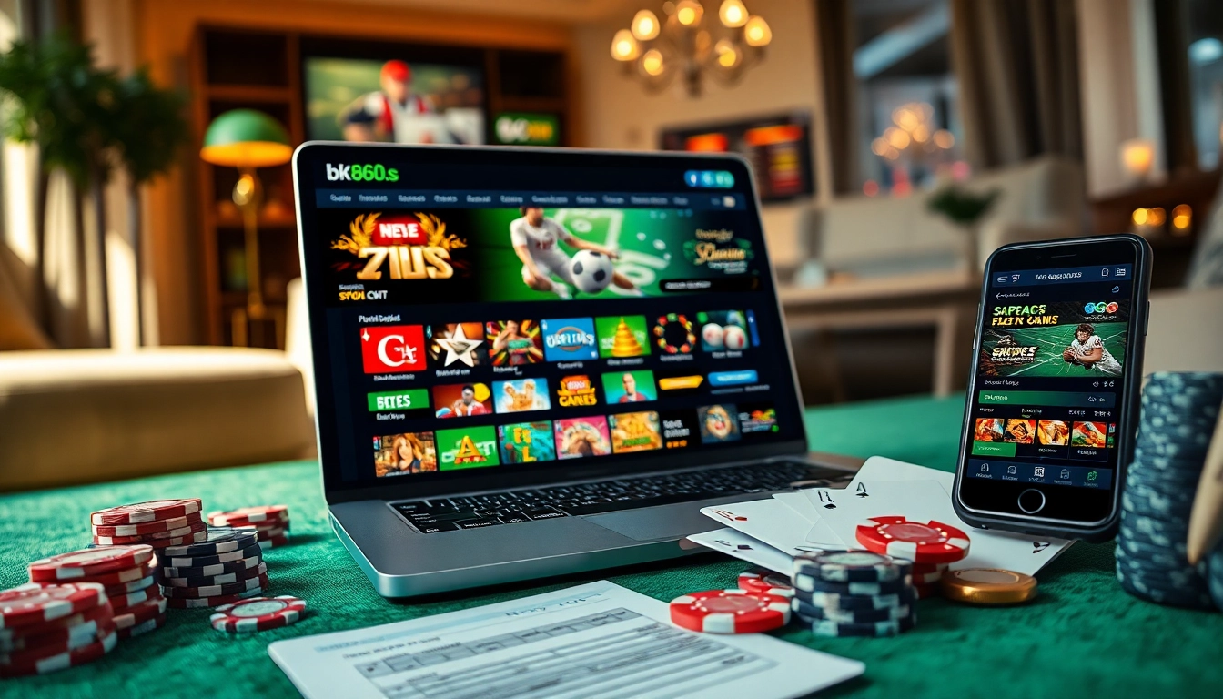 Dynamic online gambling scene featuring bk860s.com, showcasing sports betting and casino games.