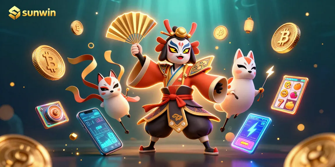 Experience high-stakes slots action with sunwin's vibrant gambling illustration, showcasing exciting casino elements.
