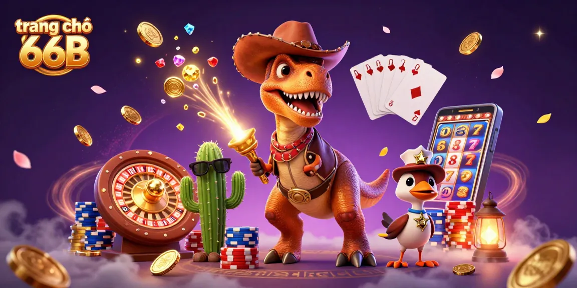 Experience excitement at trang chủ 66B with T-Rex and casino action in a dynamic 3D scene.