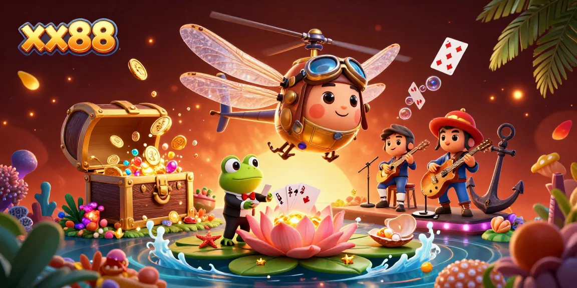 Experience the vibrant world of xx88 with a colorful 3D illustration of a casino scene featuring engaging characters and dynamic elements.