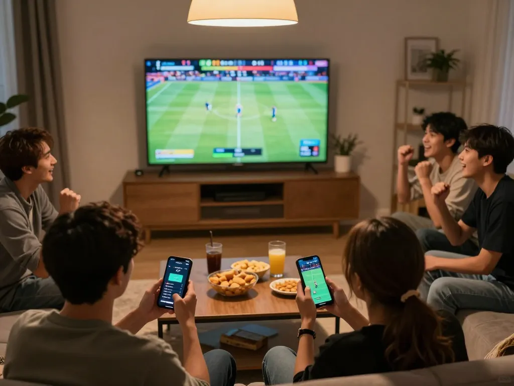 Engaged bettor using dh88 com app for live sports betting during an exciting game night.