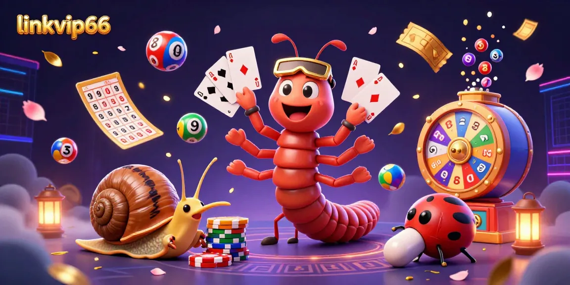Experience thrilling casino action with linkvip66 as a millipede dealer wields playing cards, surrounded by lively gaming elements.