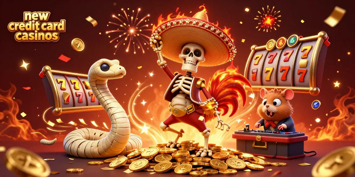 Celebrate with new credit card casinos and dynamic characters featuring vibrant casino elements and festive effects.