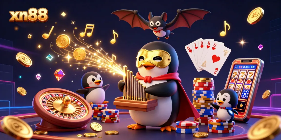 Experience the thrill of xn88 with a vibrant 3D casino scene showcasing games, coins, and excitement.