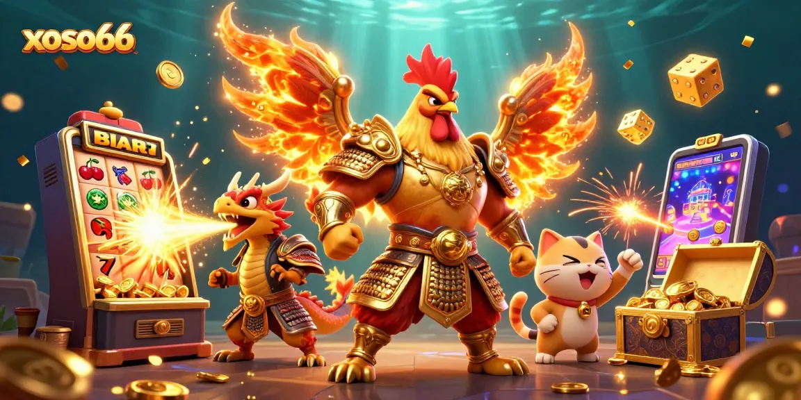 Experience thrilling moments at xoso66 with an explosive jackpot scene featuring a dynamic warrior and dragon.