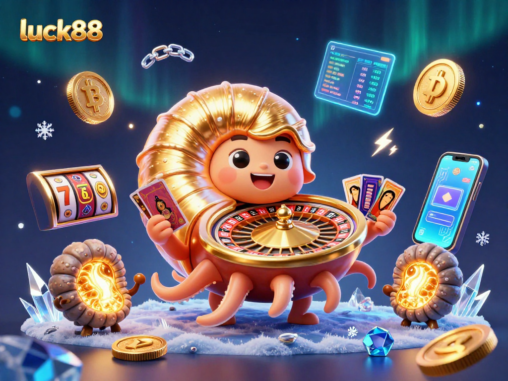 Play exciting games at luck88 with a vibrant illustration featuring a nautilus roulette wheel.